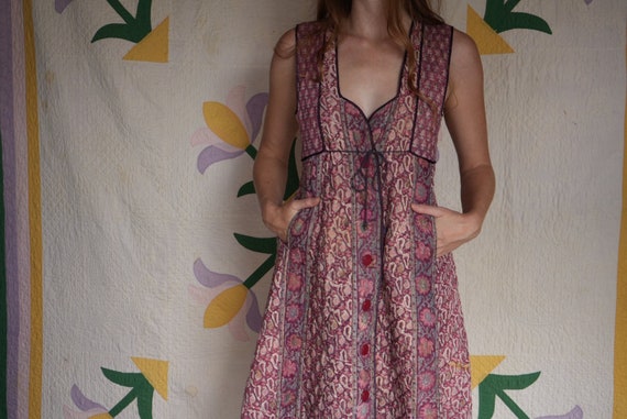 Phool Indian Cotton Waist Coat / 1970s Quilted Sl… - image 7