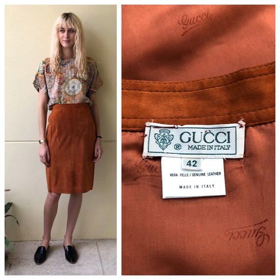 Vintage Gucci Suede Leather Skirt / 1980's Suede … - image 1