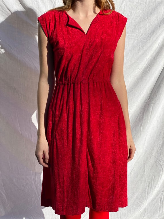 70's Terry Cloth Dress / Red Casual Dress  / Simp… - image 6