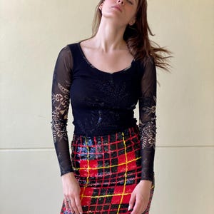 Jean Paul Gaultier Mesh Sequin Top / Fuzzi / Printed Mesh Semi Sheer Shirt / Designer Vintage