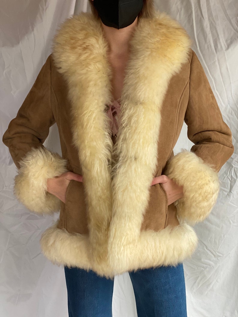 Vintage Penny Lane Coat / 1970's Vintage Fur + Suede LeatherCoat / 1970's Almost Famous / Fur Collar and Sleeve Hem Coat 