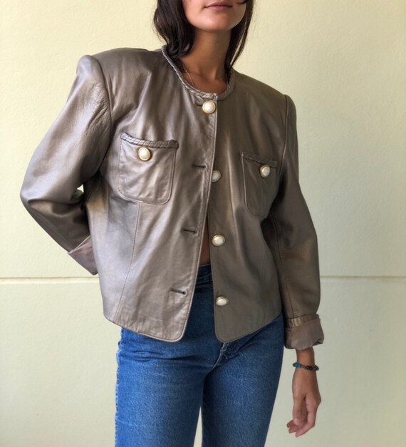 90's Leather Jacket / Nineties Power Shoulder and