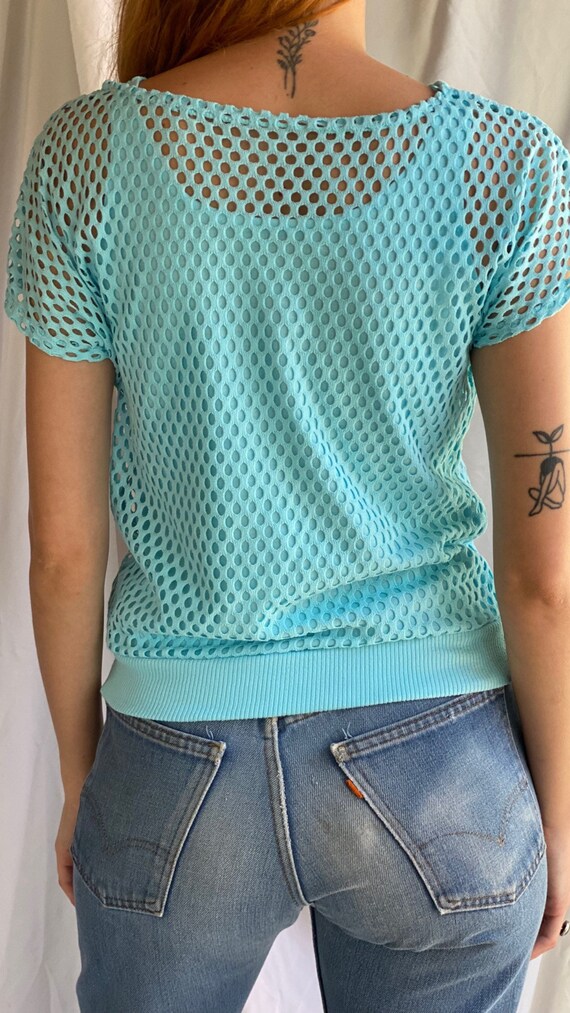 80's Mesh Shirt / Netted Sheer shirt / Mesh Summe… - image 3