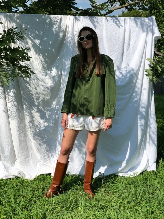 Vintage Army Green Jacket / Unisex Shirt / Autumnal G… Gem