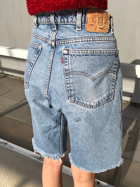 1990's Long Jean Shorts / High Waist Denim / High… - image 3