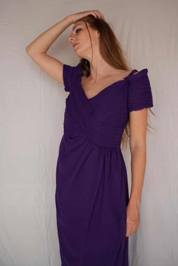 Purple Fortuny Pleated Dress / Eighties Off Shoul… - image 2