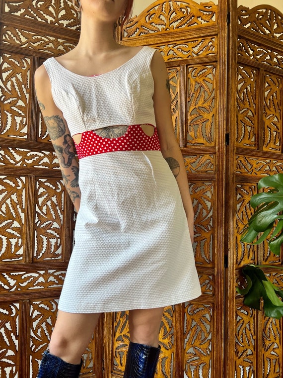 Cut Out 60's Mini Dress / Red and White Polka Dot… - image 9