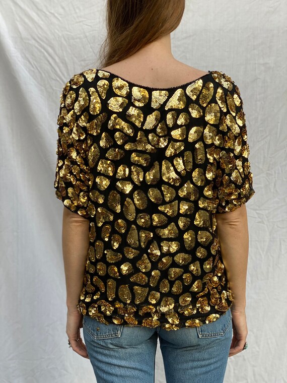 Blusa de seda de lentejuelas Camisa de lentejuelas dorada y negra de leopardo manchado Blusa de lentejuelas Ropa de escenario Alta costura Top de fiesta navidena Etsy Mexico