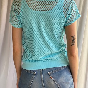 80's Mesh Shirt / Netted Sheer shirt / Mesh Summer Top / See Through Floral Shirt / Beach Cover Up / Aqua Blue Layer Shirt image 8