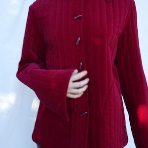 70s Velvet Jacket / Quilted Cotton Velvet Jacket in Burgundy / Hippie Coat / Seventies Haute Hippie Jacket