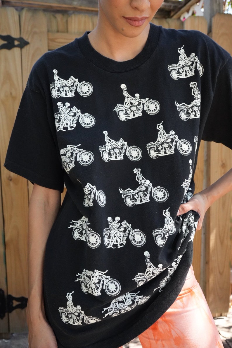 Skeletons Banging on a Motorcycle Tee / Vintage Killer Graphics Tshirt / All over Print Tshirt / NSFW Tshirt image 4