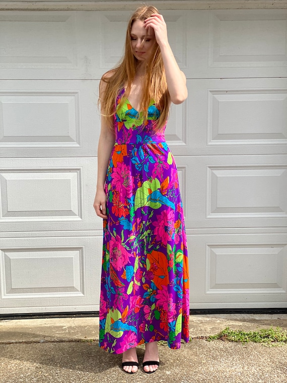 1970's Halter Dress / Swimsuit Resort Gown / Festival Maxi Gown / Sexy Seventies Haute Hippie Boho Dress / Coachella