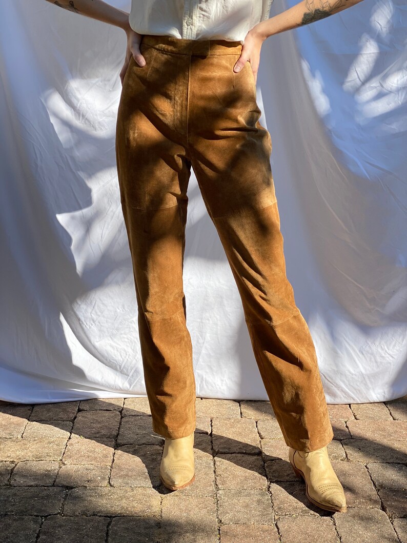 Vintage Y2k Leather Pants / High Rise Suede Leather Trousers / Etsy
