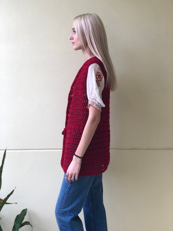 Vintage Sweater Vest / Open Knit 60s Crochet / Kn… - image 5