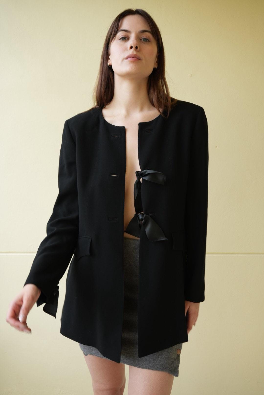 Vintage Wool Blazer With Ribbons to Close / Barneys New York