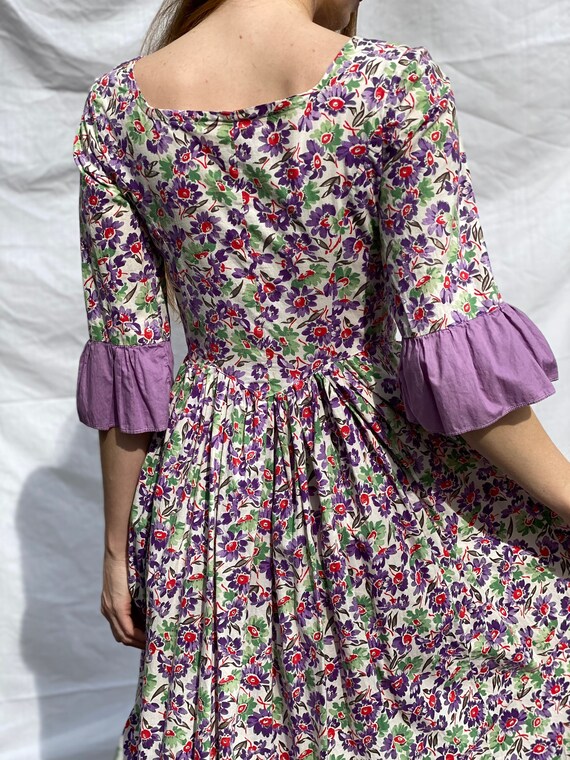 Vintage Romantic Dress /  Floral Cotton Dress wit… - image 9