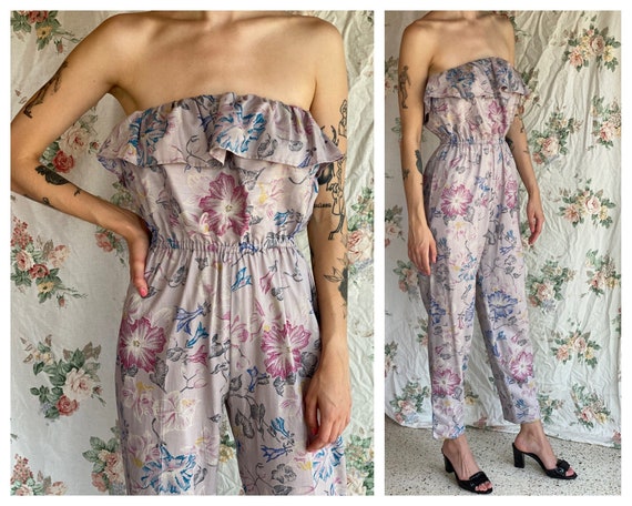 80s Jumpsuit / Hawaiian Rayon Jumpsuit / Straples… - image 1