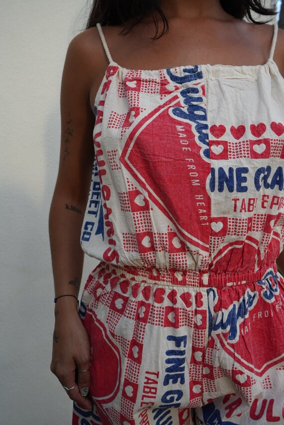 Sugar Feedsack Vintage Romper with Rope Straps / … - image 5