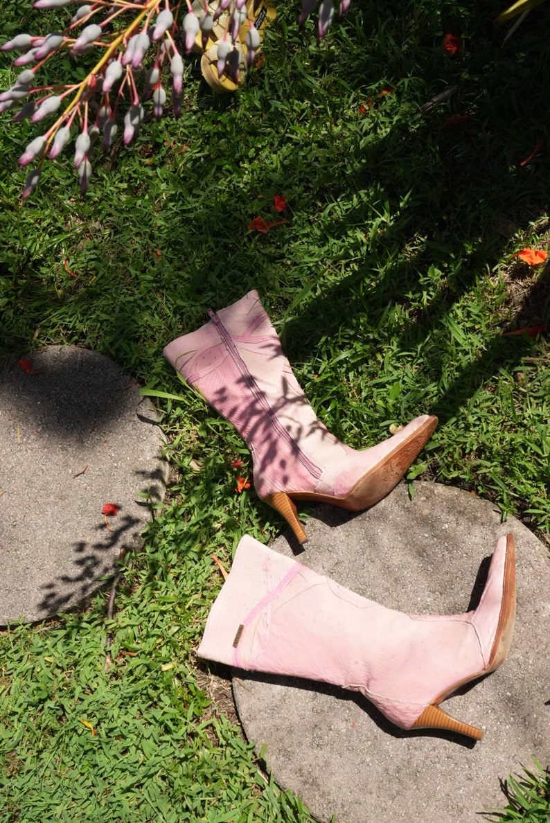 Size 5 US / y2k Pink Leather Pointed Toe Boots / Mid Calf Booties / On Trend Boots image 10