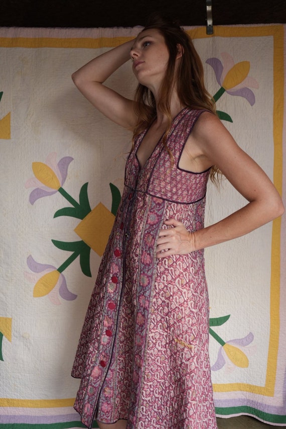 Phool Indian Cotton Waist Coat / 1970s Quilted Sl… - image 2