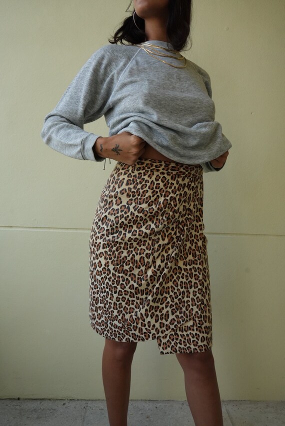 Leather Mini Skirt /Leopard Animal Printed Wrap S… - image 2