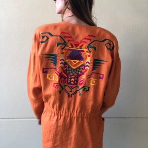 Oversized Jacket / Vintage Linen Jacket / 90's Southwest Vintage Jacket / Embroidered Orange Cotton Blazer / Linda Allard for Ellen Tracy image 6