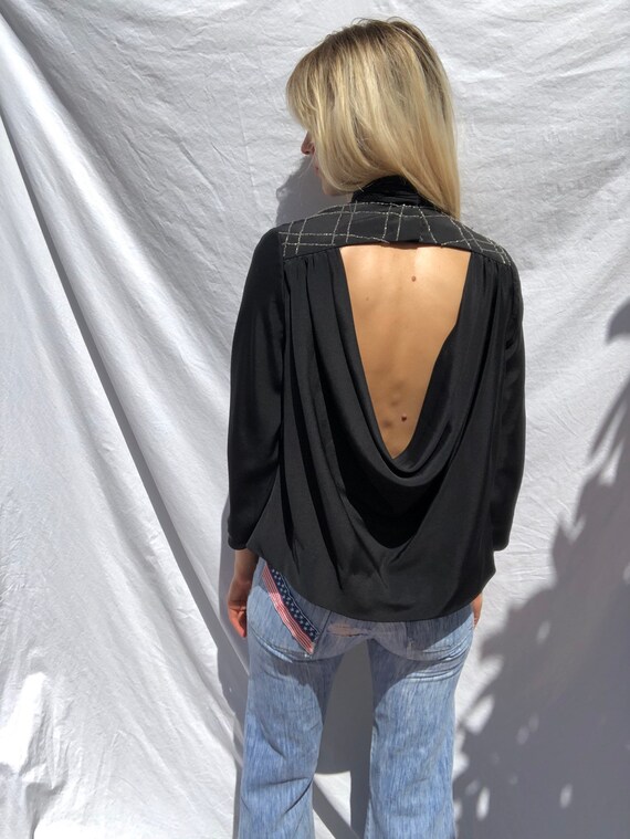 1980's Sexy Blouse / Open Back Blouse / Beaded Bl… - image 1