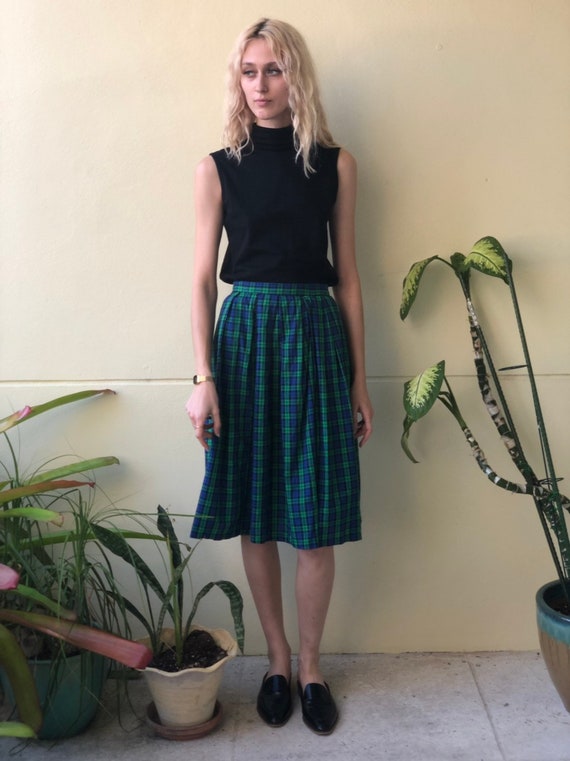 1950's Skirt / Cotton Midi Skirt / Plaid Kelly Gr… - image 3