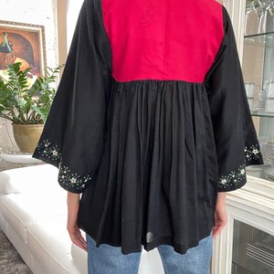 70s Vintage Blouse / Embroidered Colorful Summer Blouse with Metal Bells / Bell Sleeves image 3