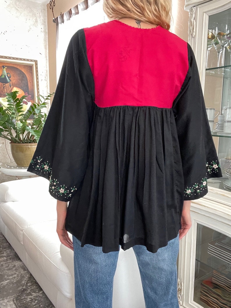 70s Vintage Blouse / Embroidered Colorful Summer Blouse with Metal Bells / Bell Sleeves image 3