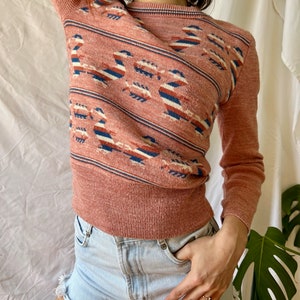 Vintage 70's Bird Sweater / Acrylic Knit Top / Seventies Jumper / Fish and Geese image 2