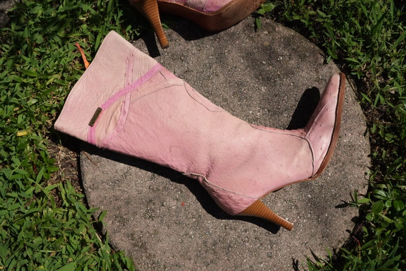 Size 5 US / y2k Pink Leather Pointed Toe Boots / Mid Calf Booties / On Trend Boots image 6