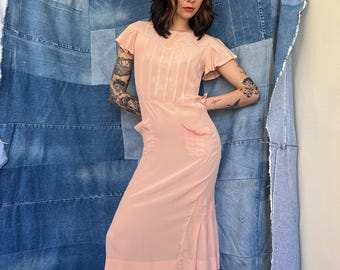 Vestido rosa dos anos 30 / Vestido etéreo para festa no jardim / Vestido de seda rosa bebê dos anos 30
