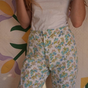 1960s Cotton Pajamas Pants / Floral Printed Cotton / Pj Trousers / Undergarments / Cotton Pajama Loungewear image 7