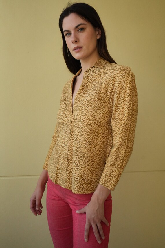 Vintage Leopard Printed Leather Shirt / Suede Lea… - image 2