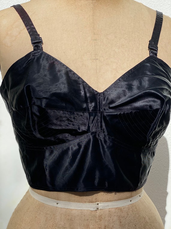 1950s Bra Bustier / Size 40 Rayon and Cotton Blac… - image 6