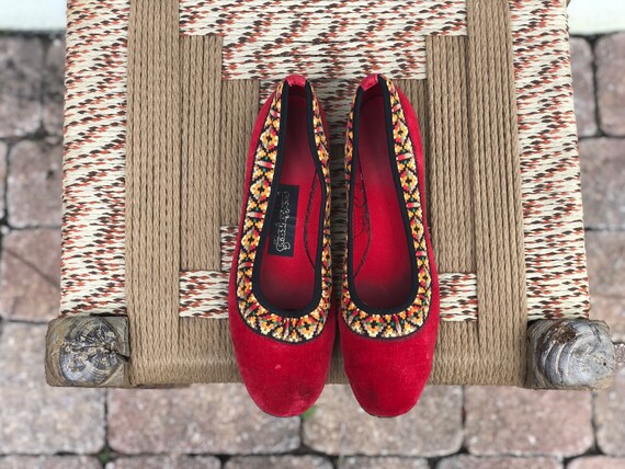 Vintage Velvet Shoes / Embroidered Grasshopper Sh… - image 4