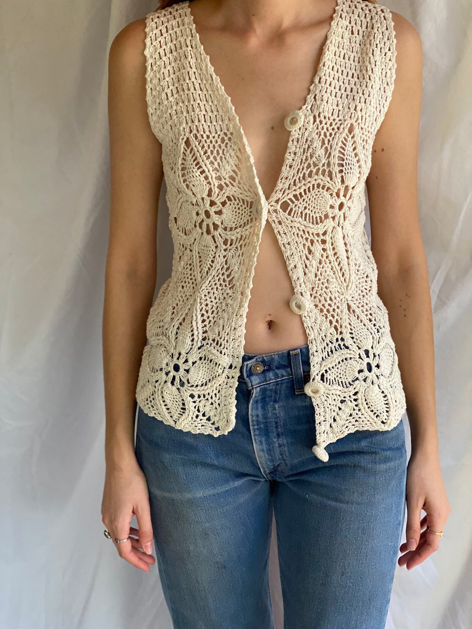 Vintage Y2K Sweater Vest / Open Knit 90s Crochet Waistcoat / Etsy