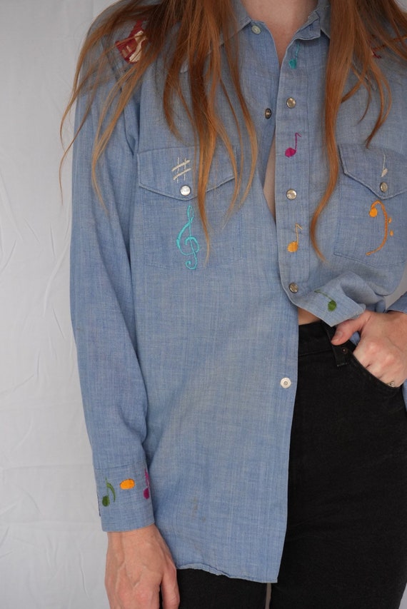 Vintage Western Shirt / Chambray Embroidered Shir… - image 3