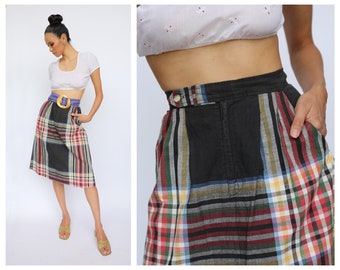 Vintage Ralph Lauren Midi Skirt / Plaid Summer Midi Skirt / Ralph Lauren Cotton Skirt / 1970's Vintage Skirt