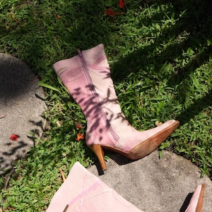 Size 5 US / y2k Pink Leather Pointed Toe Boots / Mid Calf Booties / On Trend Boots image 7