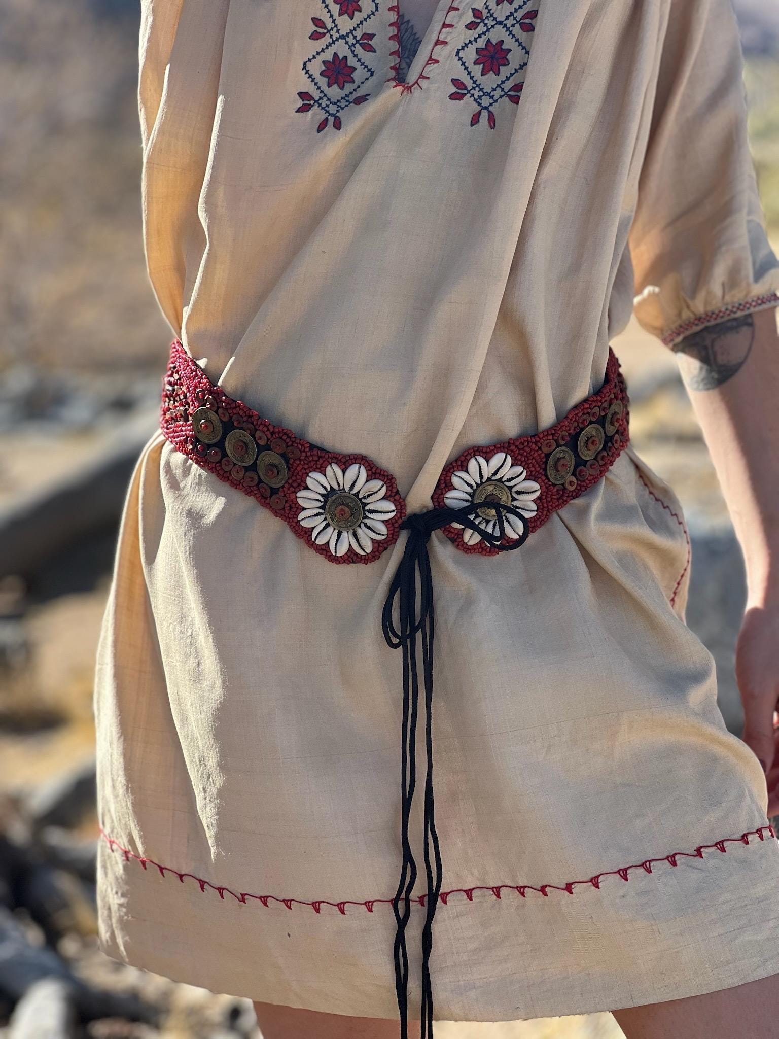 Western Gypsy Boho Belt Beaded Stone Stretch Belt Boho Beaded Statement Belt, Wide Waist Belt With Gemstones  main image 3