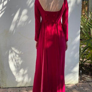 1960s Velvet Maxi Dress / Romeo and Juliet / Velvet Empire Dress / Long Velvet Gown in Hot Pink / Scoop Back Dress image 2