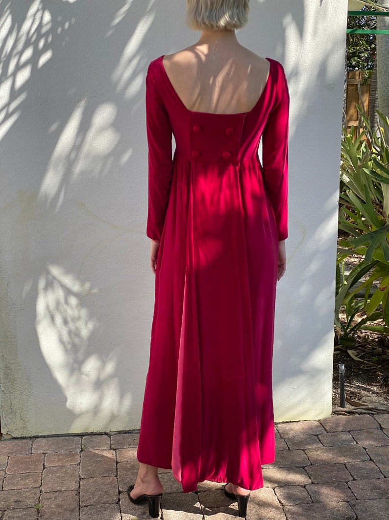 1960s Velvet Maxi Dress / Romeo and Juliet / Velvet Empire Dress / Long Velvet Gown in Hot Pink / Scoop Back Dress image 2