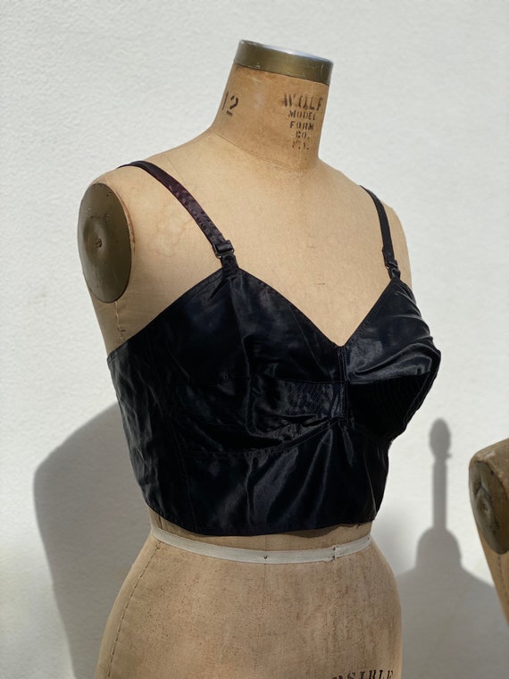 1950s Bra Bustier / Size 40 Rayon and Cotton Blac… - image 9