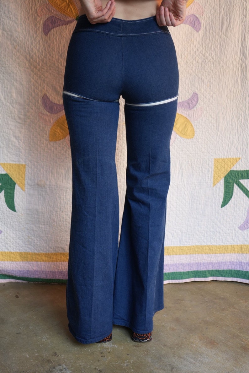 Vintage 70's Denim Jeans / Frederick's of Hollywood Zip-Off / Convertible / Medium Wash / Elephant Bell Bottoms / Seventies Denim Jeans image 8