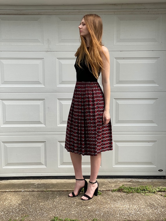 1950s Velvet Dress / Plaid Party Dress / Red & Bl… - image 5