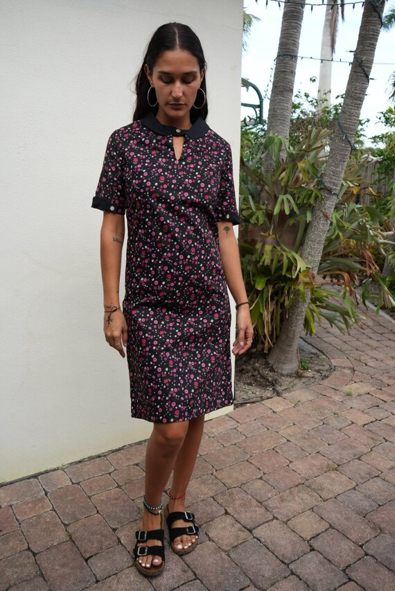 1960s Printed Velour Shift Dress