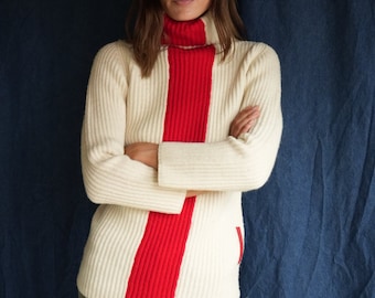 Nineties Prada Turtleneck Sweater with Large Red Stripe / Classic and Collectible Prada Knit Top