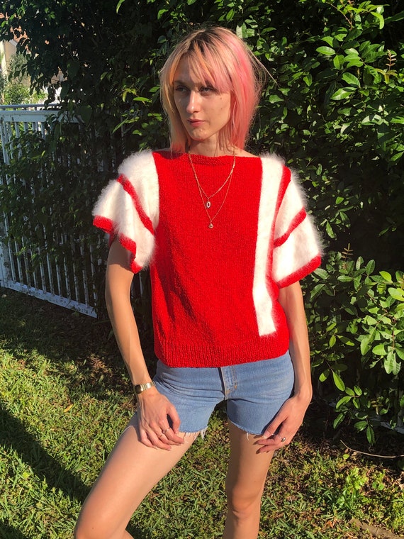 Vintage Rayon and Angora Sweater / Red and White P